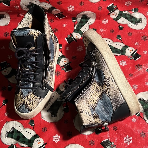 Men's Snakeskin-embossed Leather Double Zip High-top Sneakers - Picture 8 of 8